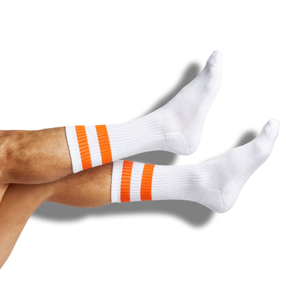 Purple/Orange Mixed Socks 8 Pack DeadSoxy white crew socks with orange striped cuffs on Tampa Home & Garden Store