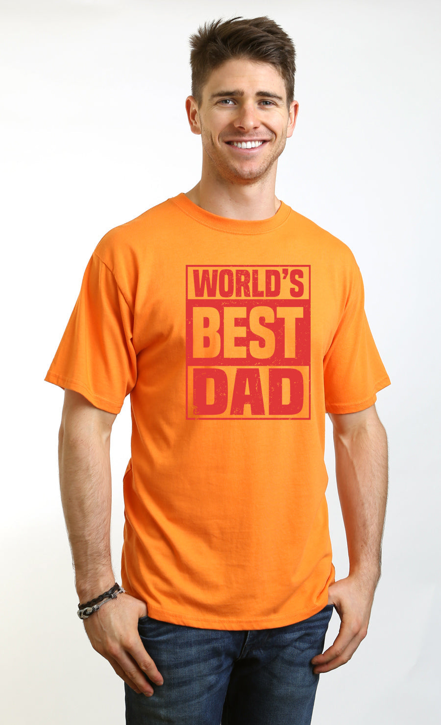 World's Best Dad men's bamboo viscose organic cotton tee orange with red print Spun Bamboo on Tampa Home & Garden Store