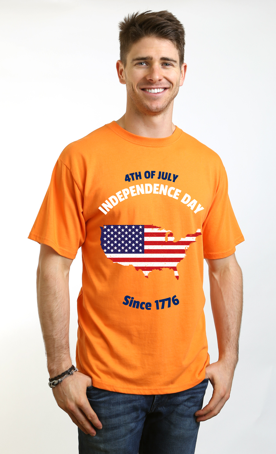 4th of July men's bamboo viscose/organic cotton graphic T-shirt orange with USA flag map by Spun Bamboo on Tampa Home & Garden Store