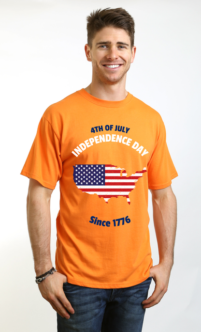 4th of July men's bamboo viscose/organic cotton graphic T-shirt orange with USA flag map by Spun Bamboo on Tampa Home & Garden Store