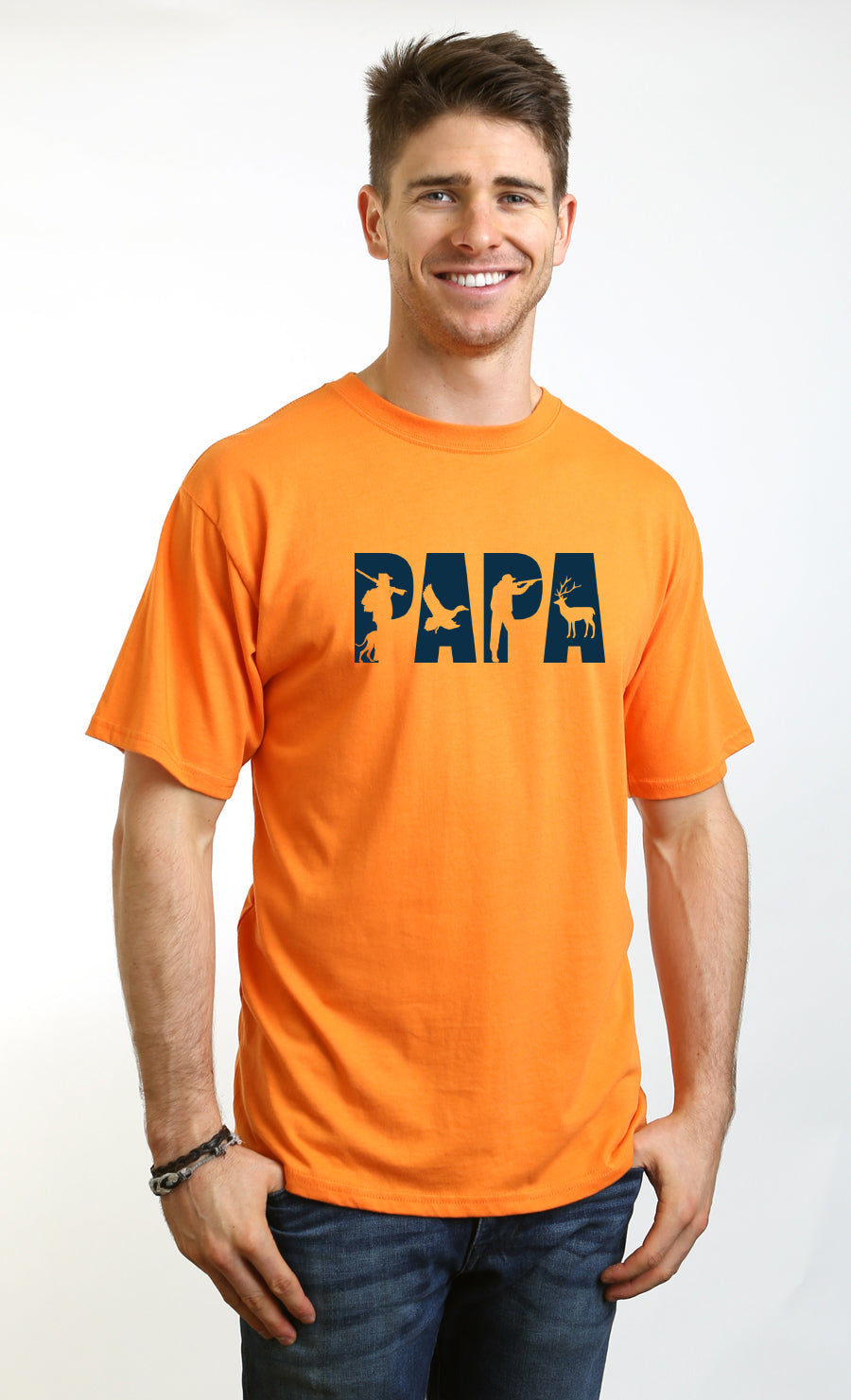 PAPA bamboo viscose/organic cotton short sleeve graphic T-shirt, orange with navy print on Tampa Home & Garden Store