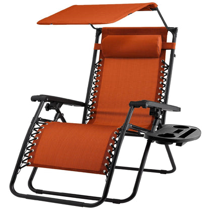 Orange Zero Gravity Folding Reclining Patio Lounge Chair with Canopy Sun Shade - Tampa Home & Garden Store