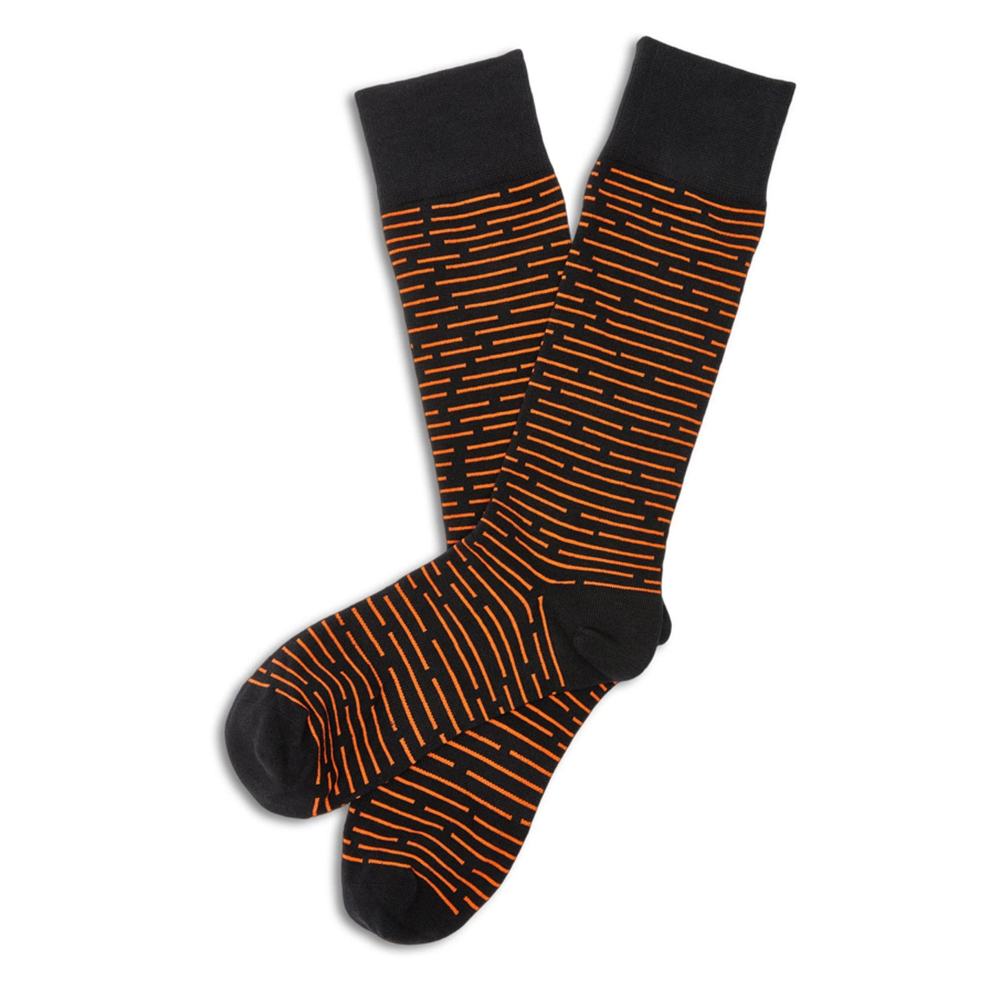 Orange / Black Dress Socks 4-Pack, black base with orange stripes, two socks shown on Tampa Home & Garden Store