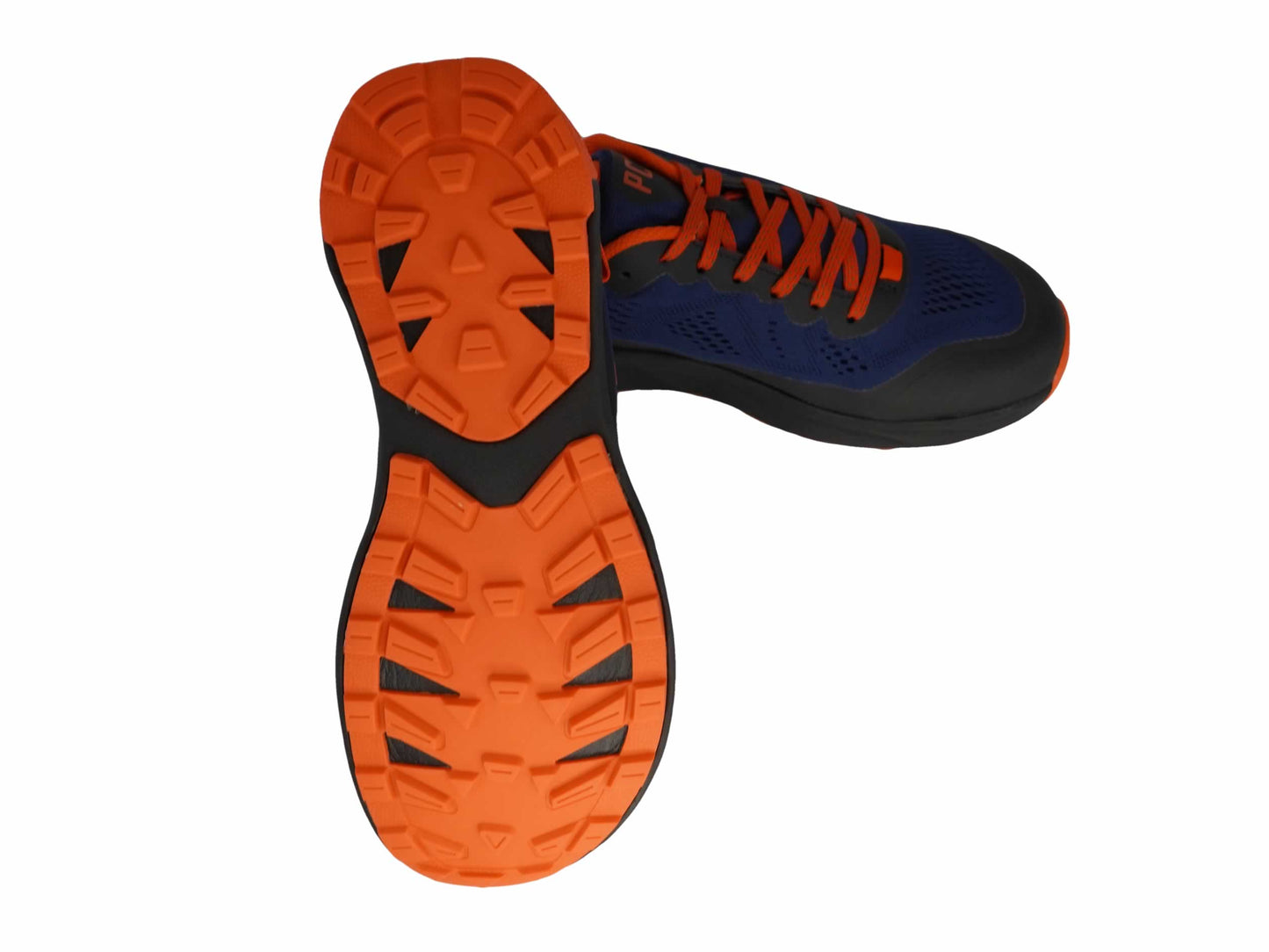 PCT Trail Shoe blue with orange outsole and laces by River Country Gear on Tampa Home & Garden Store
