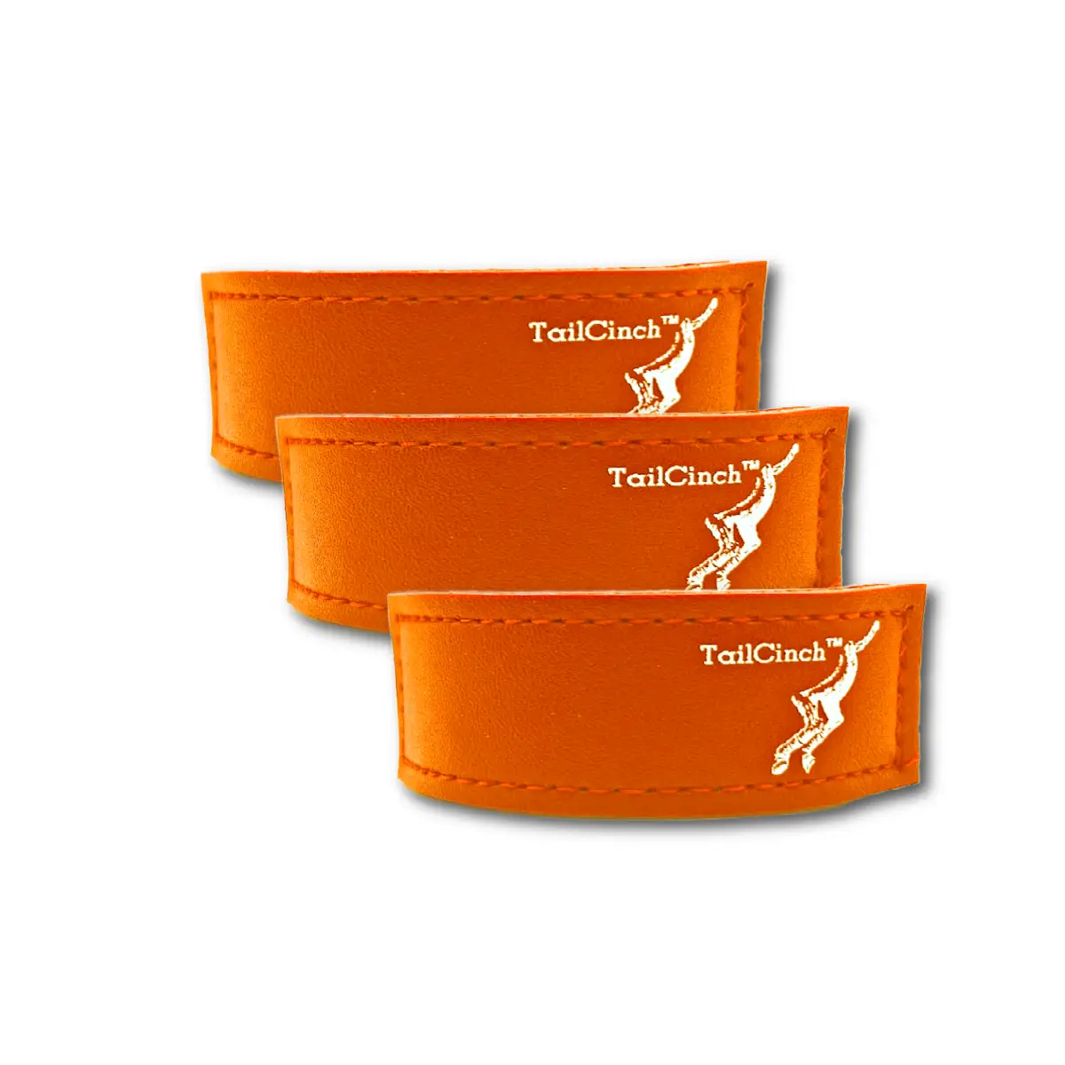 TailCinch Equine Tail Ties, orange leather, set of 3 with white logo on Tampa Home & Garden Store