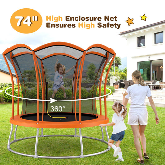 8 Feet Outdoor Unique Flower Shape Trampoline with Enclosure Net-Orange - Tampa Home & Garden Store