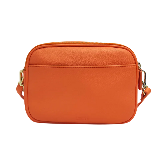 Genuine Leather Double Zipper Crossbody bag in orange pebbled leather by MiamiLeathers on Tampa Home & Garden Store