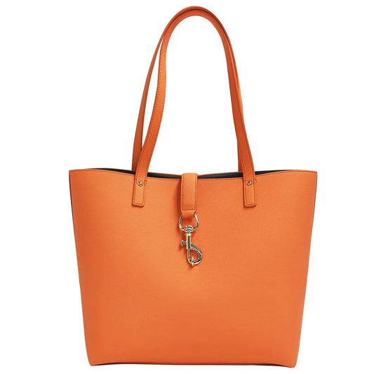 Genuine Pebbled Leather Tote handbag in orange with twin handles and silver hardware on Tampa Home & Garden Store