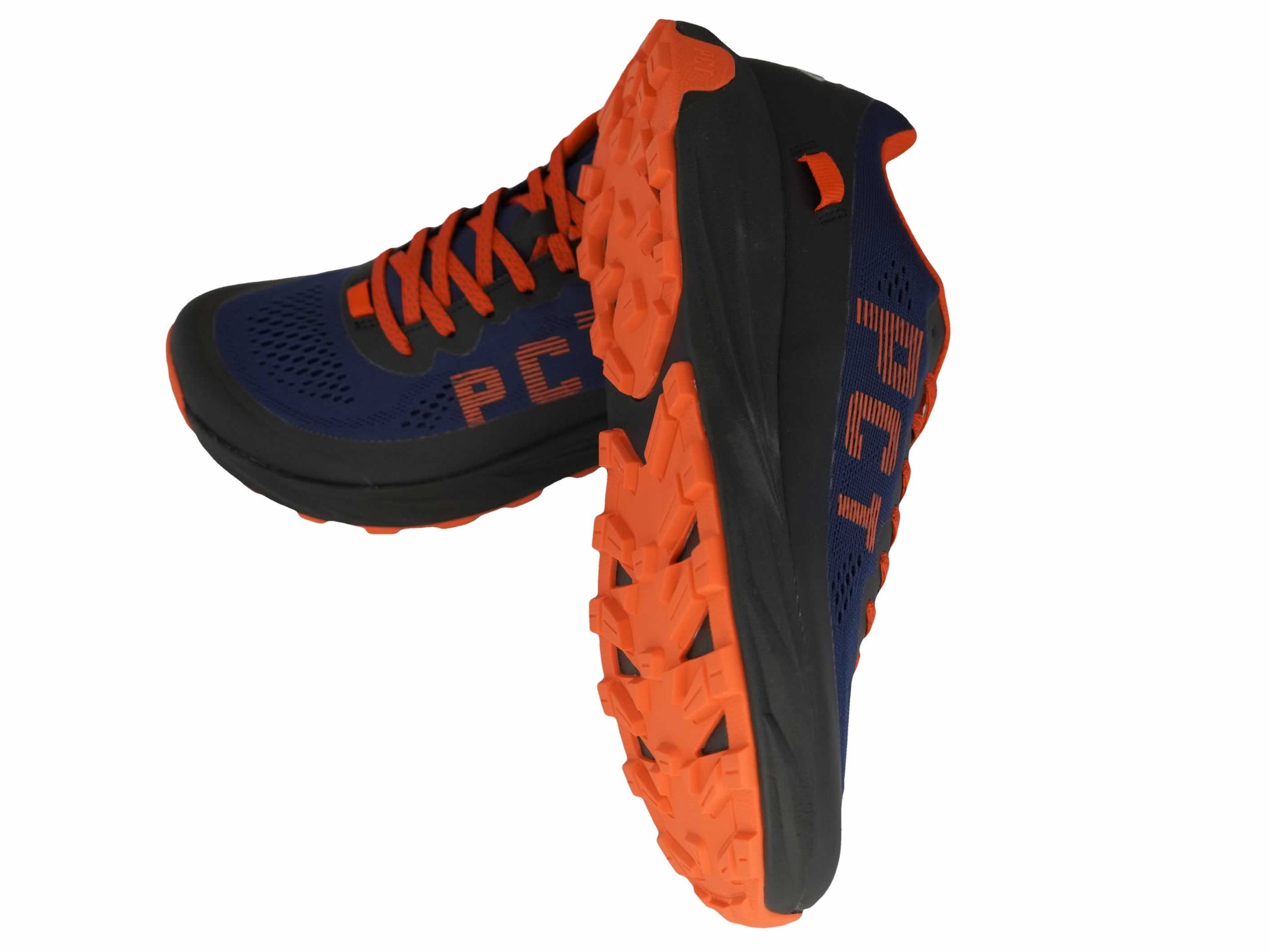 PCT Trail Shoe by River Country Gear, blue and orange with rugged orange outsole on Tampa Home & Garden Store
