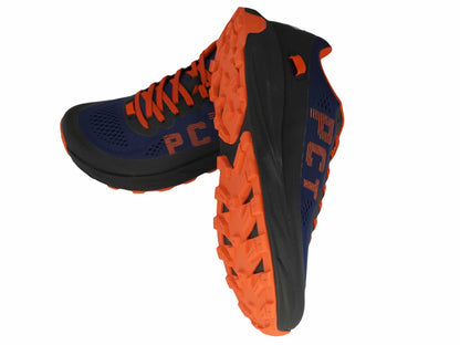 PCT Trail Shoe by River Country Gear, blue and orange with rugged orange outsole on Tampa Home & Garden Store