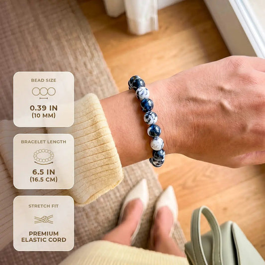 Bracelet Exotic Orca Agate Conscious Items; blue marbled beads, 0.39 in, 6.5 in stretch fit on Tampa Home & Garden Store