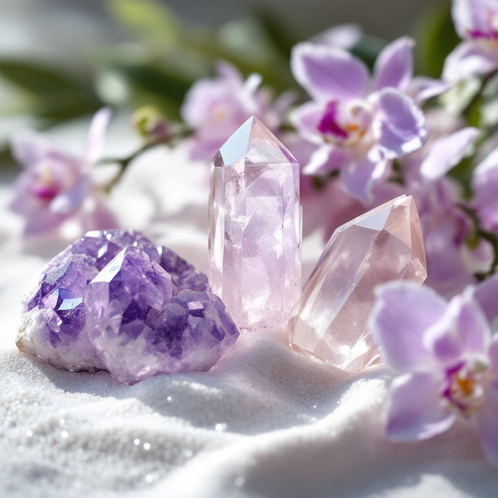 Orchid Seascape Crystal Candle with Amethyst, Rose, and Crystal Quartz | Coconut-Soy Wax Candle, 9oz - Tampa Home & Garden Store