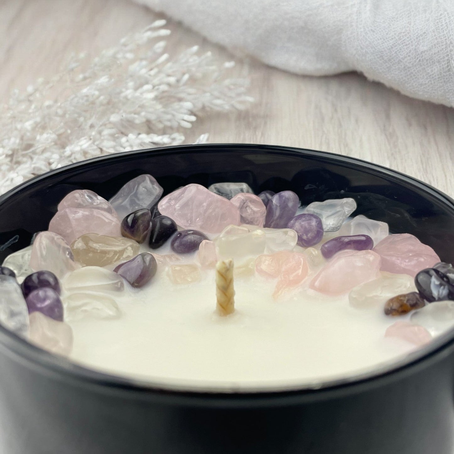 Orchid Seascape Crystal Candle with Amethyst, Rose, and Crystal Quartz | Coconut-Soy Wax Candle, 9oz - Tampa Home & Garden Store