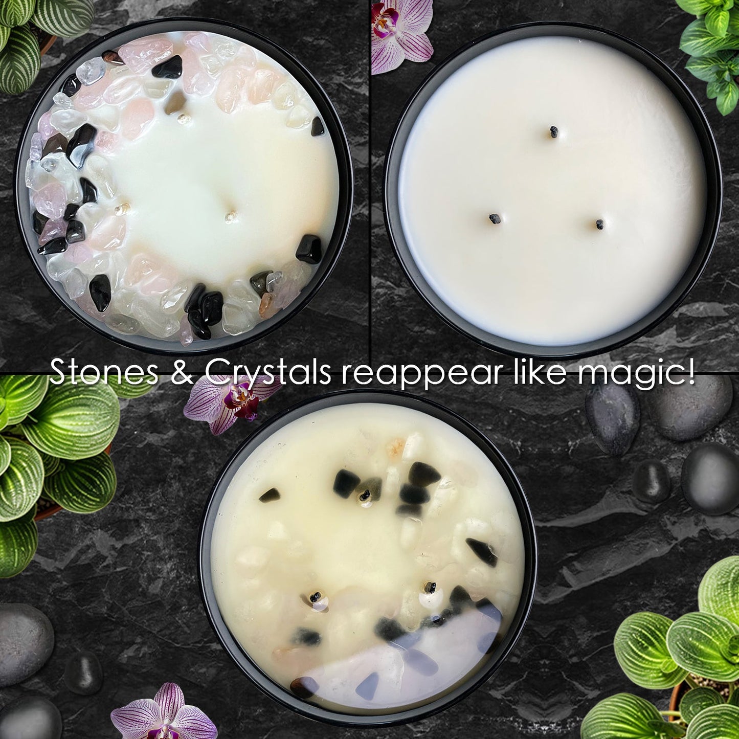 Orchid Seascape Crystal Candle with Amethyst, Rose, and Crystal Quartz | Coconut-Soy Wax Candle, 9oz - Tampa Home & Garden Store