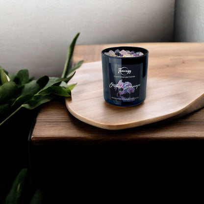 Orchid Seascape Crystal Candle with Amethyst, Rose, and Crystal Quartz | Coconut-Soy Wax Candle, 9oz - Tampa Home & Garden Store