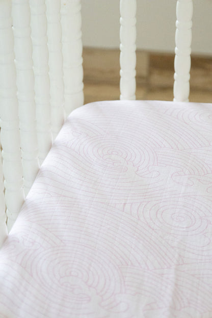 Organic Bamboo Cotton Blend Standard Crib Sheet in Pink Crashing Sea Waves - Tampa Home & Garden Store