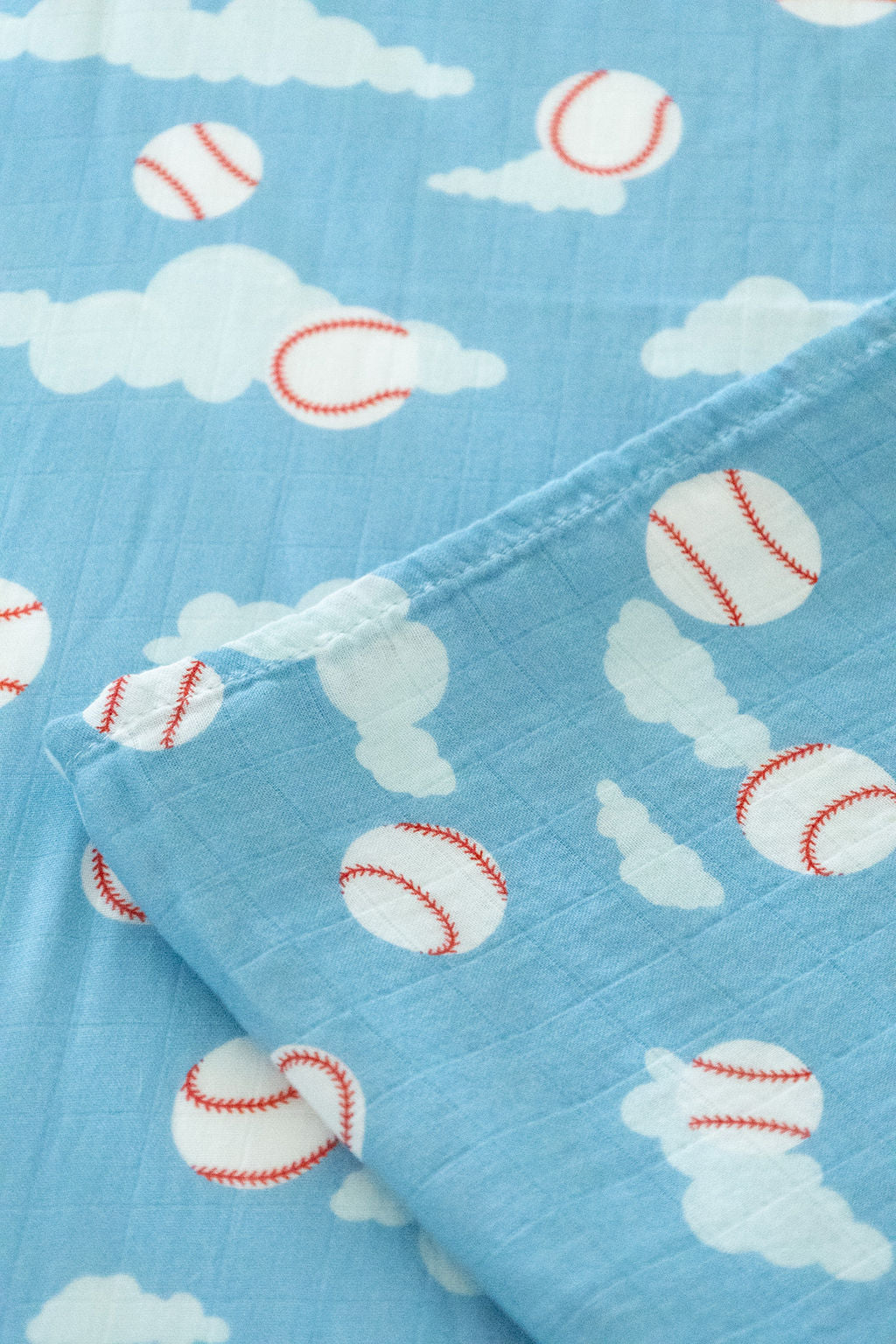 Organic Bamboo Cotton Muslin Crib Sheet in Baseballs in the Sky - Tampa Home & Garden Store