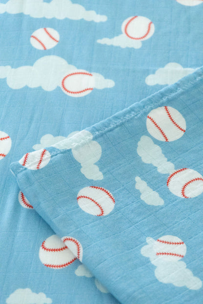 Organic Bamboo Cotton Muslin Crib Sheet in Baseballs in the Sky - Tampa Home & Garden Store
