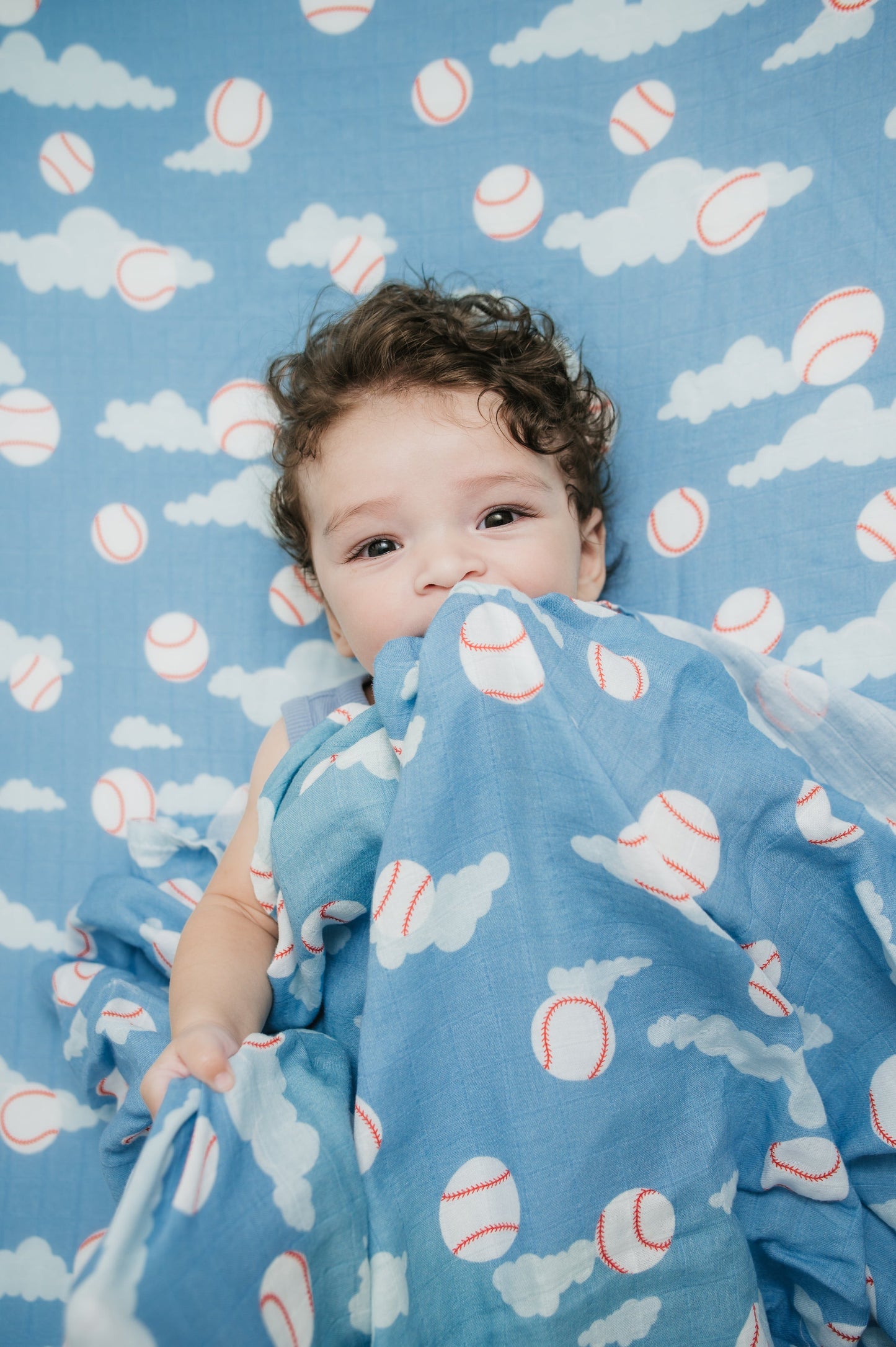 Organic Bamboo Cotton Muslin Crib Sheet in Baseballs in the Sky - Tampa Home & Garden Store