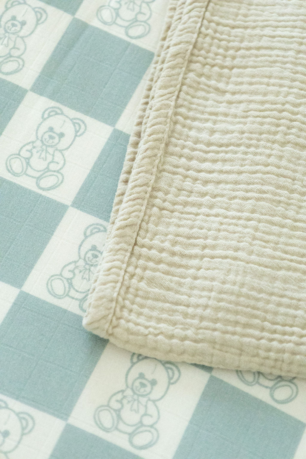 Organic Bamboo Cotton Muslin Crib Sheet in Checkered Bears - Tampa Home & Garden Store