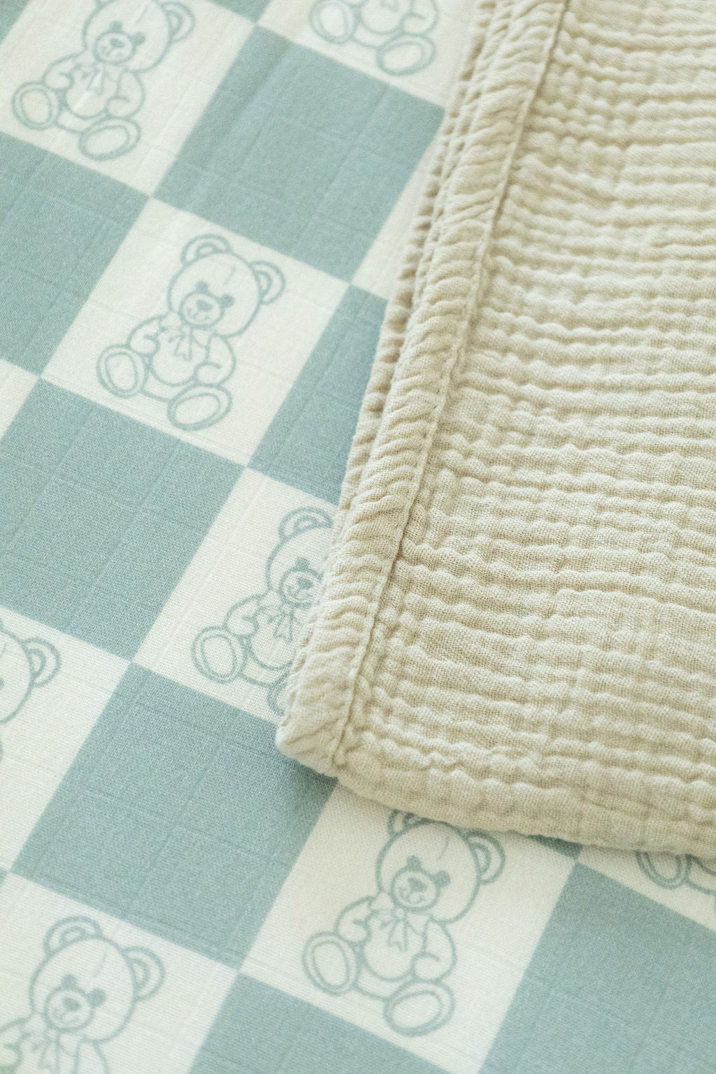 Organic Bamboo Cotton Muslin Crib Sheet in Checkered Bears - Tampa Home & Garden Store