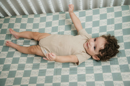Organic Bamboo Cotton Muslin Crib Sheet in Checkered Bears - Tampa Home & Garden Store