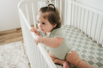 Organic Bamboo Cotton Muslin Crib Sheet in Checkered Bears - Tampa Home & Garden Store