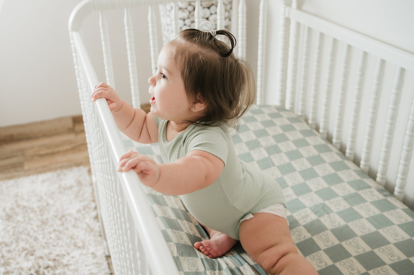 Organic Bamboo Cotton Muslin Crib Sheet in Checkered Bears - Tampa Home & Garden Store