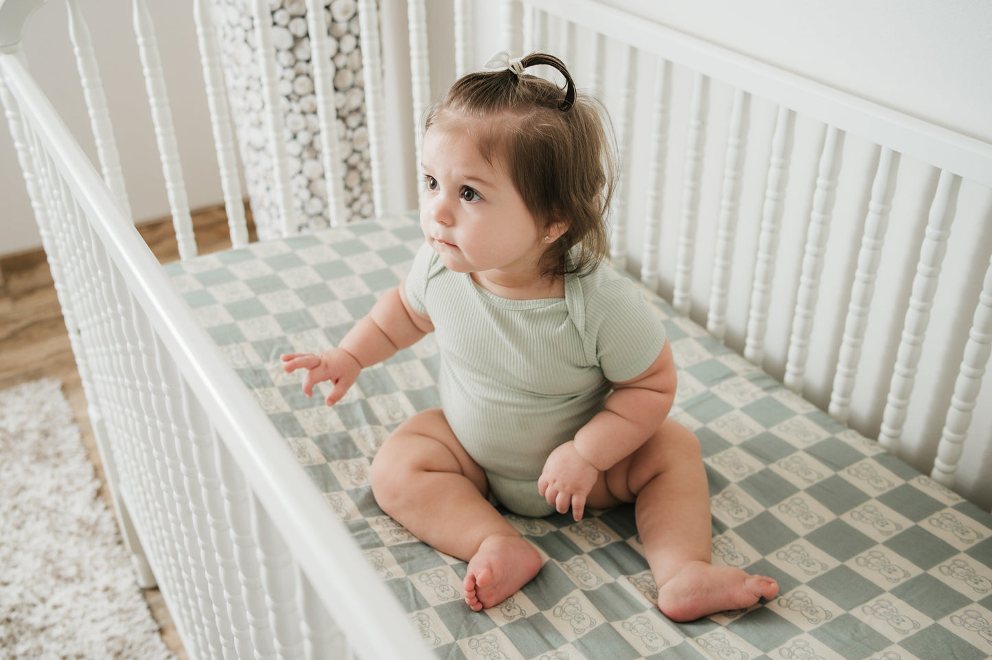 Organic Bamboo Cotton Muslin Crib Sheet in Checkered Bears - Tampa Home & Garden Store