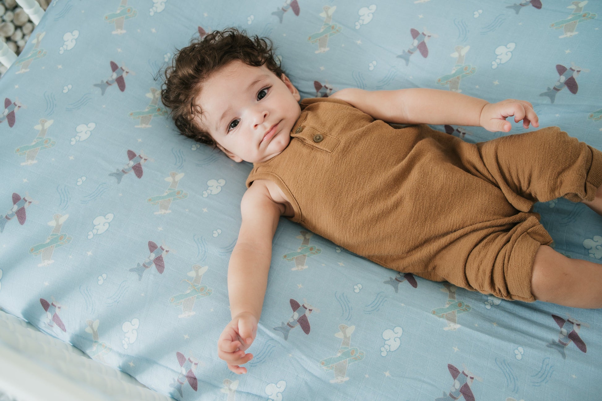 Organic Bamboo Cotton Muslin Crib Sheet in Dreamy Planes - Tampa Home & Garden Store
