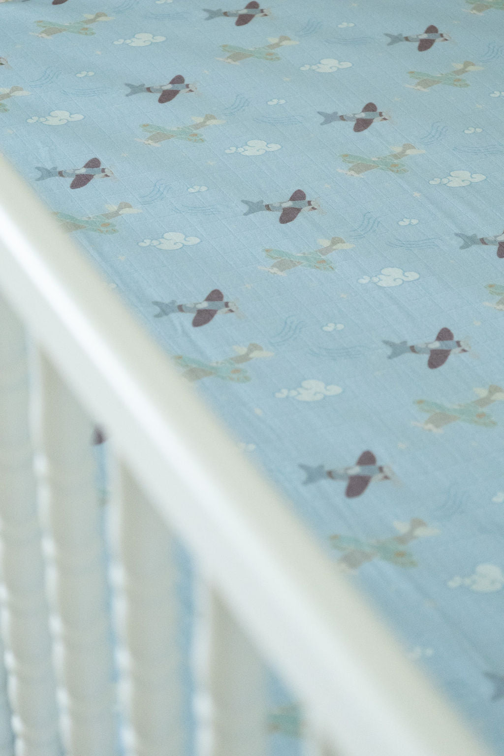 Organic Bamboo Cotton Muslin Crib Sheet in Dreamy Planes - Tampa Home & Garden Store