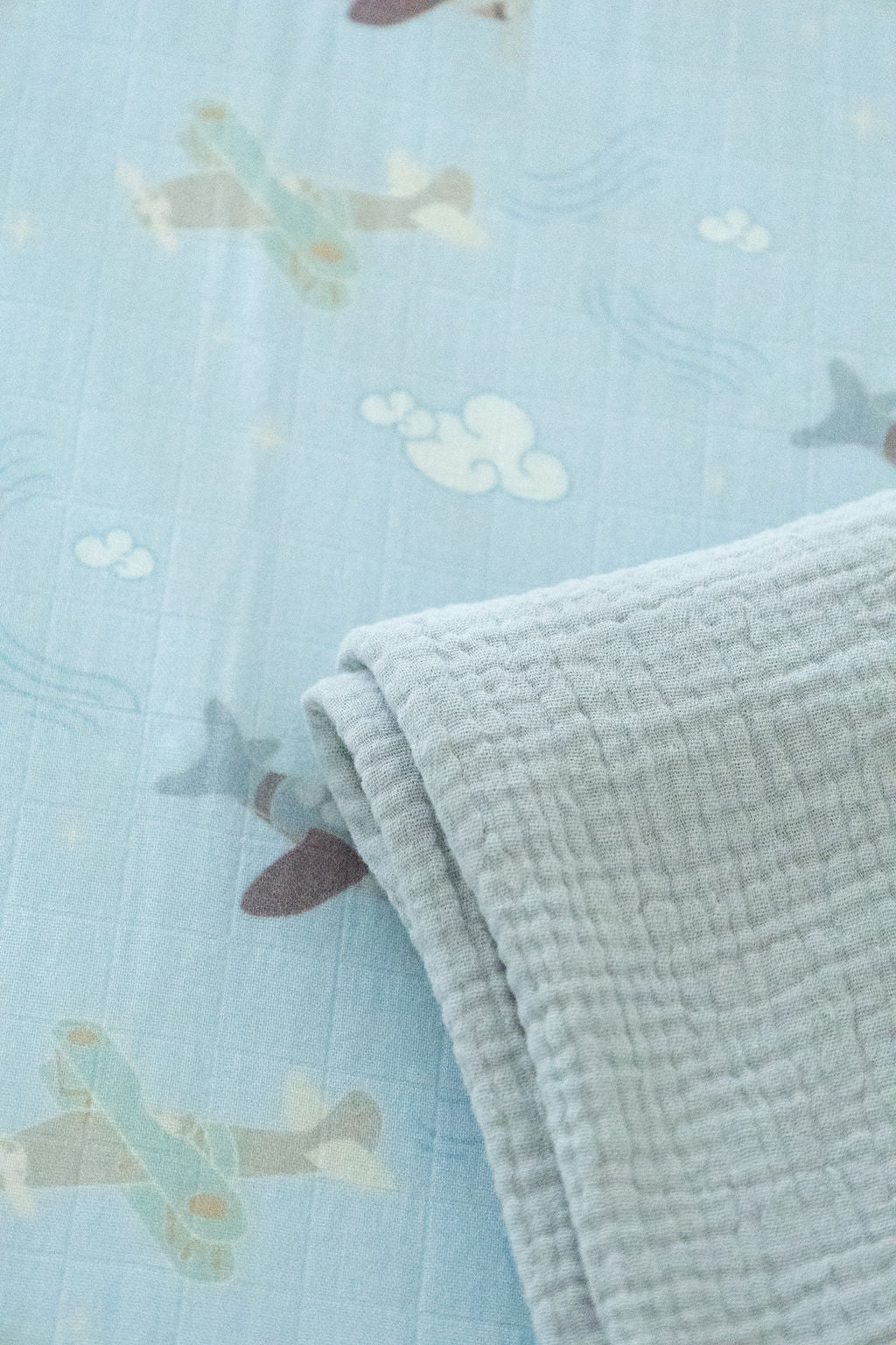 Organic Bamboo Cotton Muslin Crib Sheet in Dreamy Planes - Tampa Home & Garden Store