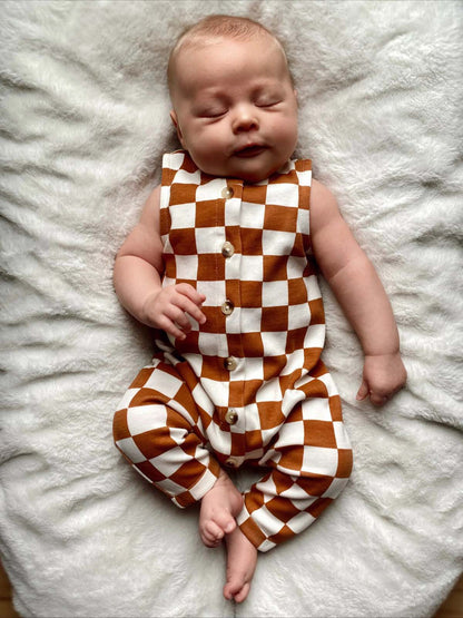♻️ Organic Checkerboard Baby Jumpsuit – GOTS-Certified Cotton by SIIX Collection - Tampa Home & Garden Store