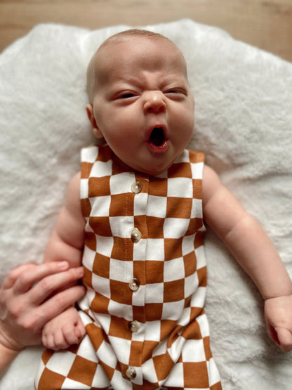 ♻️ Organic Checkerboard Baby Jumpsuit – GOTS-Certified Cotton by SIIX Collection - Tampa Home & Garden Store