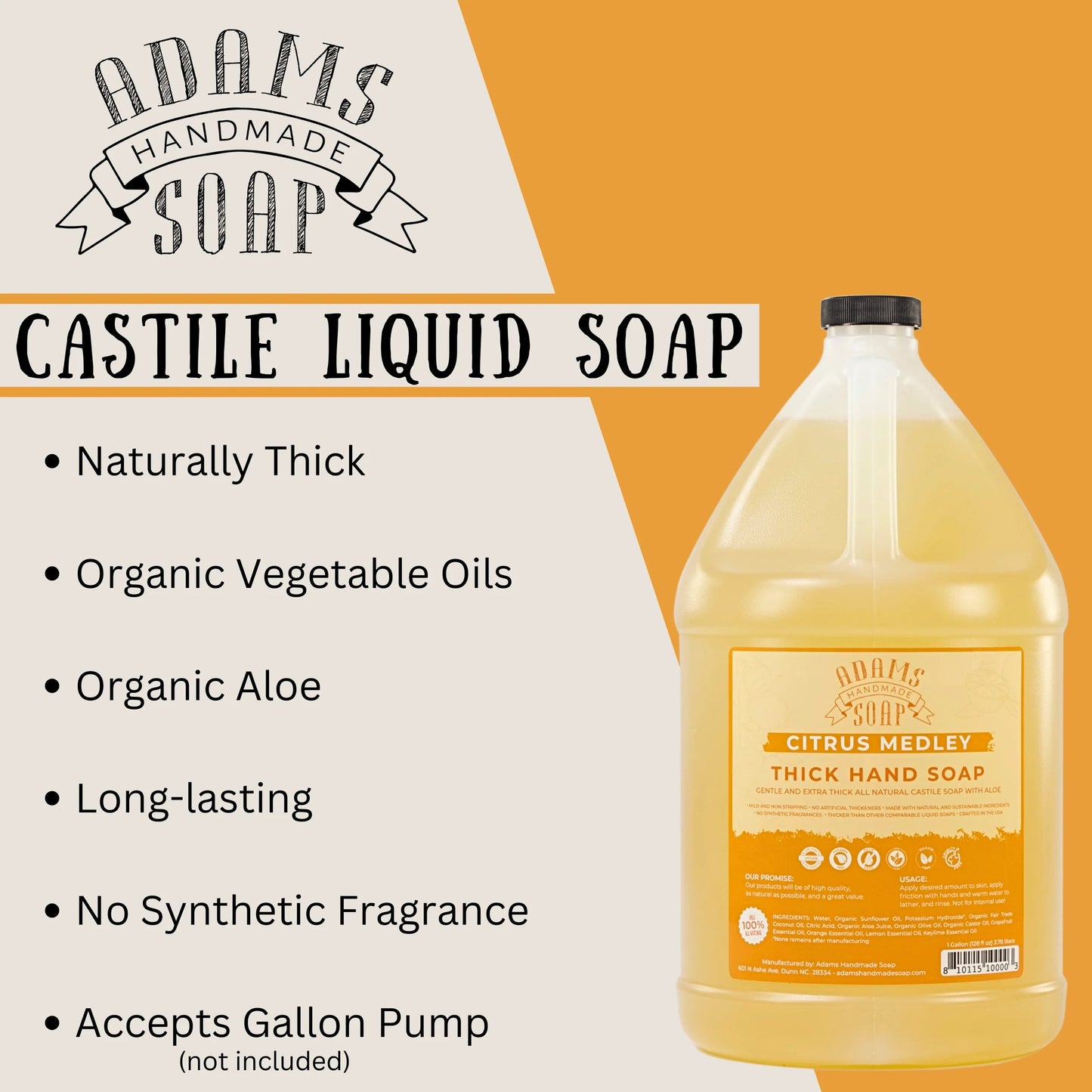 Organic Citrus Castile Soap – Thick, Concentrated & Eco-Friendly | Made in USA | Vegan, Non-Toxic, Multi-Purpose Hand Soap with Aloe & Essential Oils - Tampa Home & Garden Store