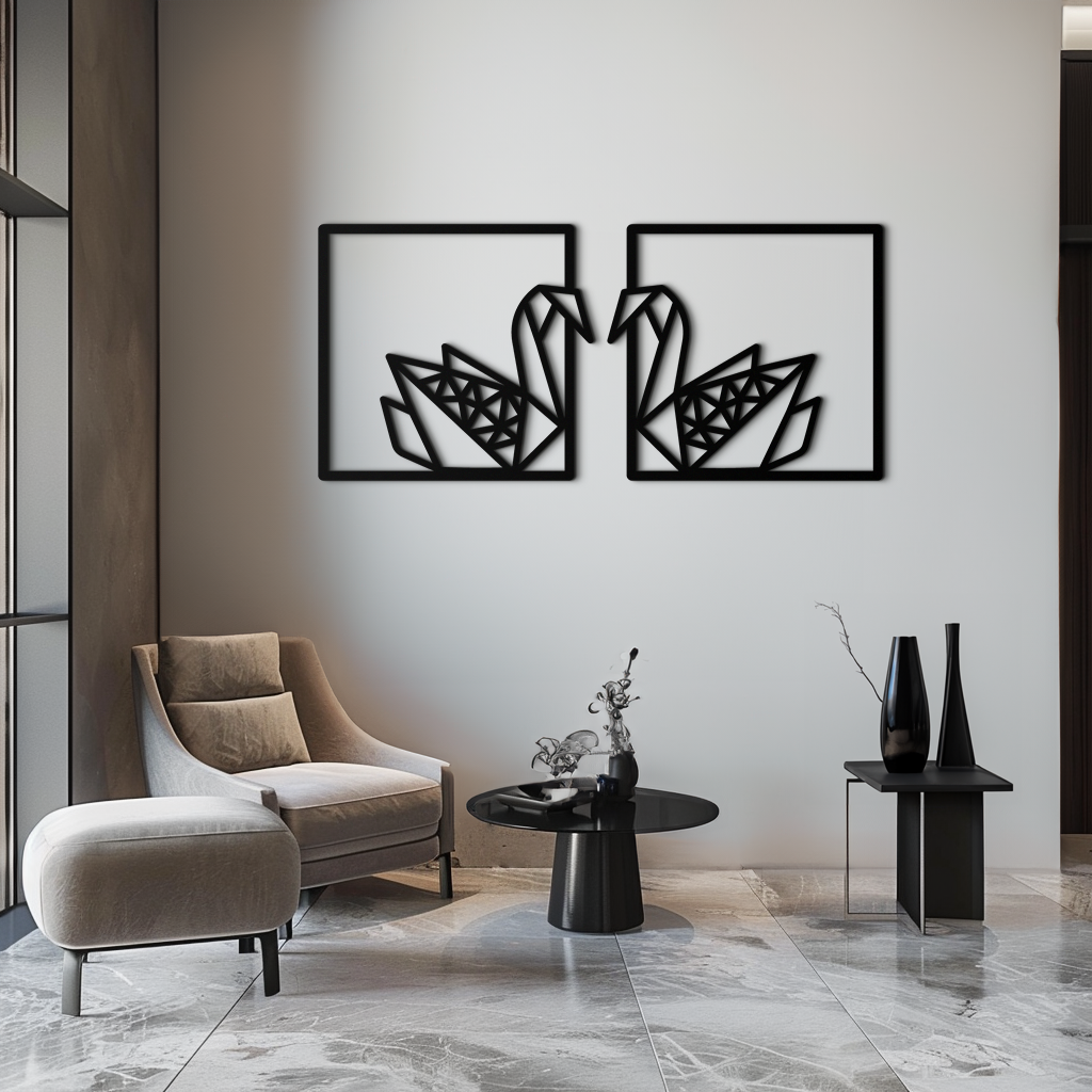 Origami Swan Couple Metal Wall Art – Geometric Mirrored Swan Design for Modern Interiors- KAF581 - Tampa Home & Garden Store