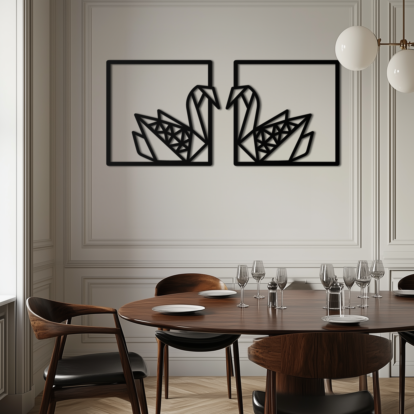 Origami Swan Couple Metal Wall Art – Geometric Mirrored Swan Design for Modern Interiors- KAF581 - Tampa Home & Garden Store