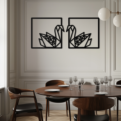 Origami Swan Couple Metal Wall Art – Geometric Mirrored Swan Design for Modern Interiors- KAF581 - Tampa Home & Garden Store