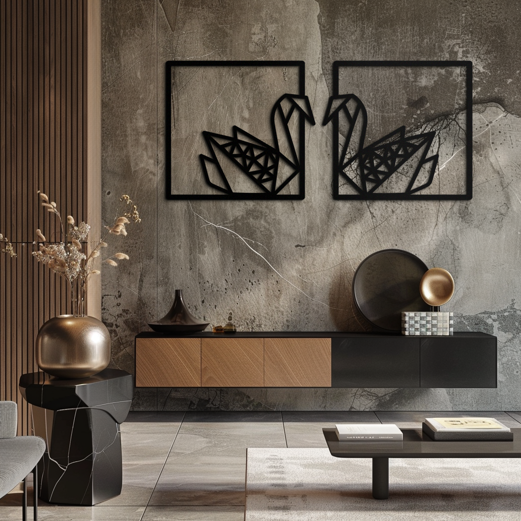 Origami Swan Couple Metal Wall Art – Geometric Mirrored Swan Design for Modern Interiors- KAF581 - Tampa Home & Garden Store