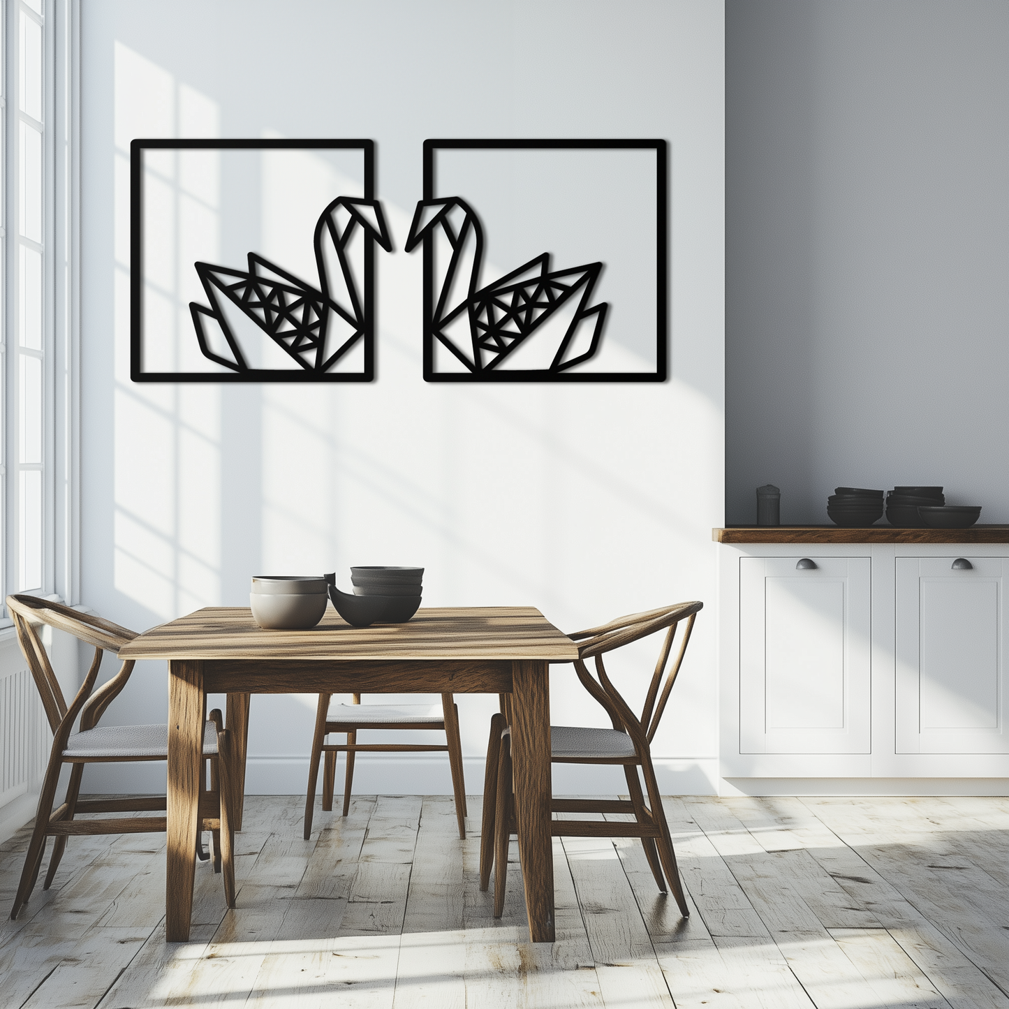 Origami Swan Couple Metal Wall Art – Geometric Mirrored Swan Design for Modern Interiors- KAF581 - Tampa Home & Garden Store