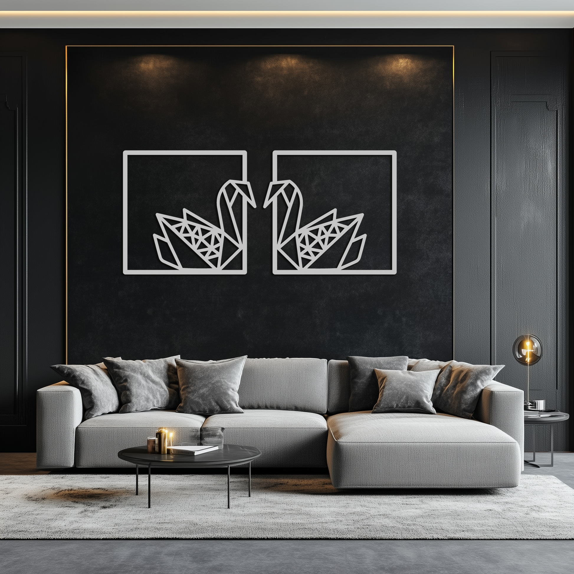 Origami Swan Couple Metal Wall Art – Geometric Mirrored Swan Design for Modern Interiors- KAF581 - Tampa Home & Garden Store