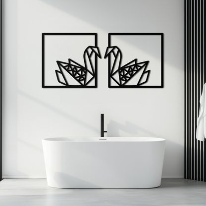 Origami Swan Couple Metal Wall Art – Geometric Mirrored Swan Design for Modern Interiors- KAF581 - Tampa Home & Garden Store