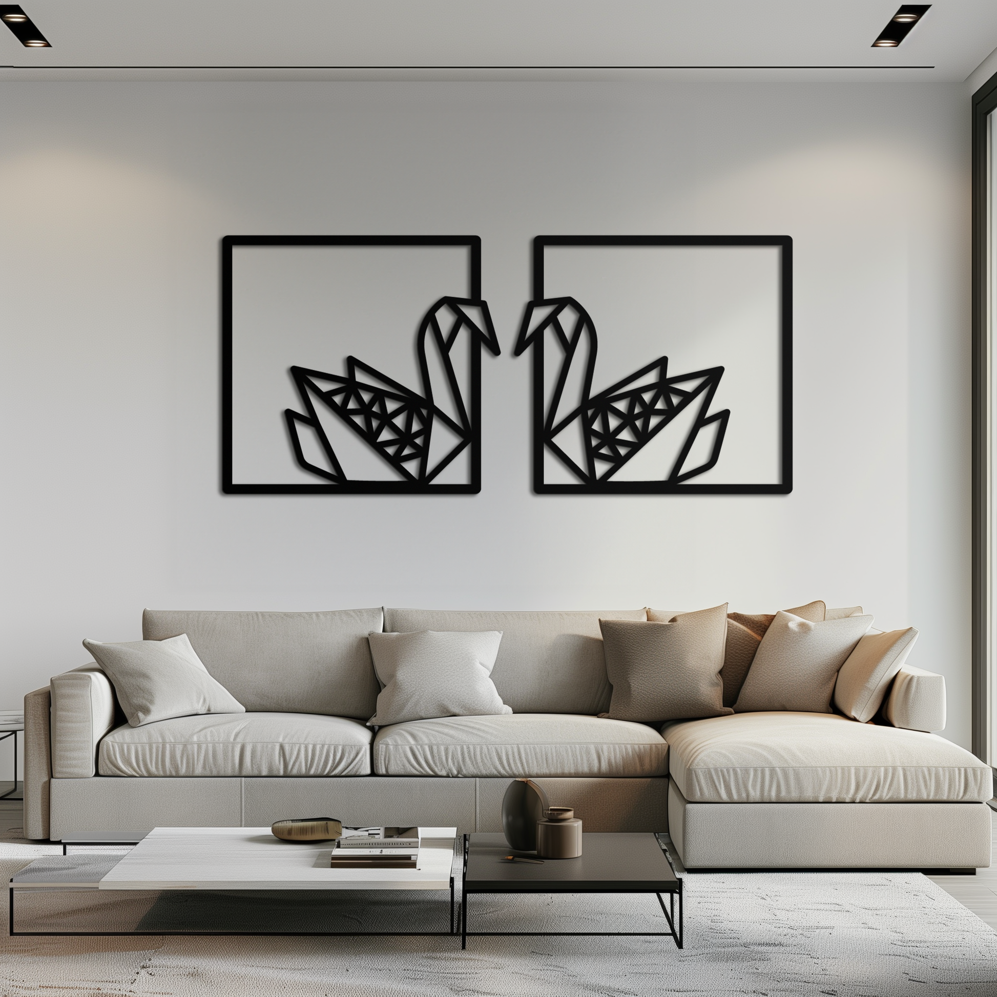 Origami Swan Couple Metal Wall Art – Geometric Mirrored Swan Design for Modern Interiors- KAF581 - Tampa Home & Garden Store
