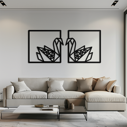 Origami Swan Couple Metal Wall Art – Geometric Mirrored Swan Design for Modern Interiors- KAF581 - Tampa Home & Garden Store