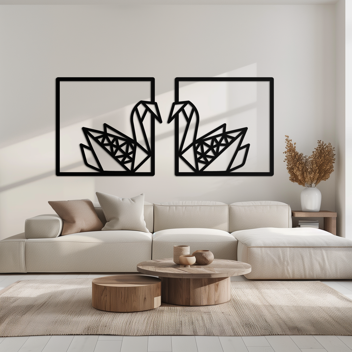 Origami Swan Couple Metal Wall Art – Geometric Mirrored Swan Design for Modern Interiors- KAF581 - Tampa Home & Garden Store