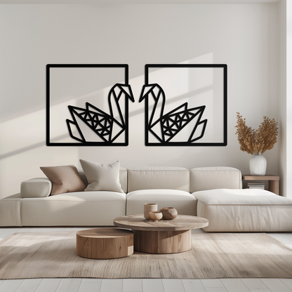Origami Swan Couple Metal Wall Art – Geometric Mirrored Swan Design for Modern Interiors- KAF581 - Tampa Home & Garden Store