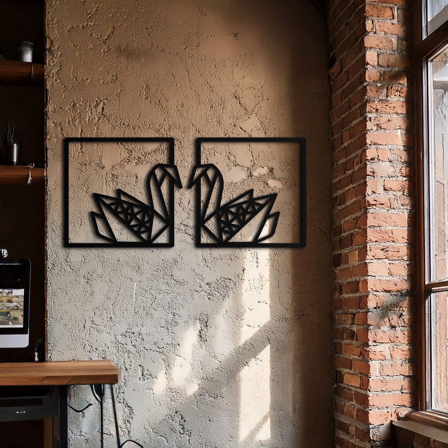 Origami Swan Couple Metal Wall Art – Geometric Mirrored Swan Design for Modern Interiors- KAF581 - Tampa Home & Garden Store
