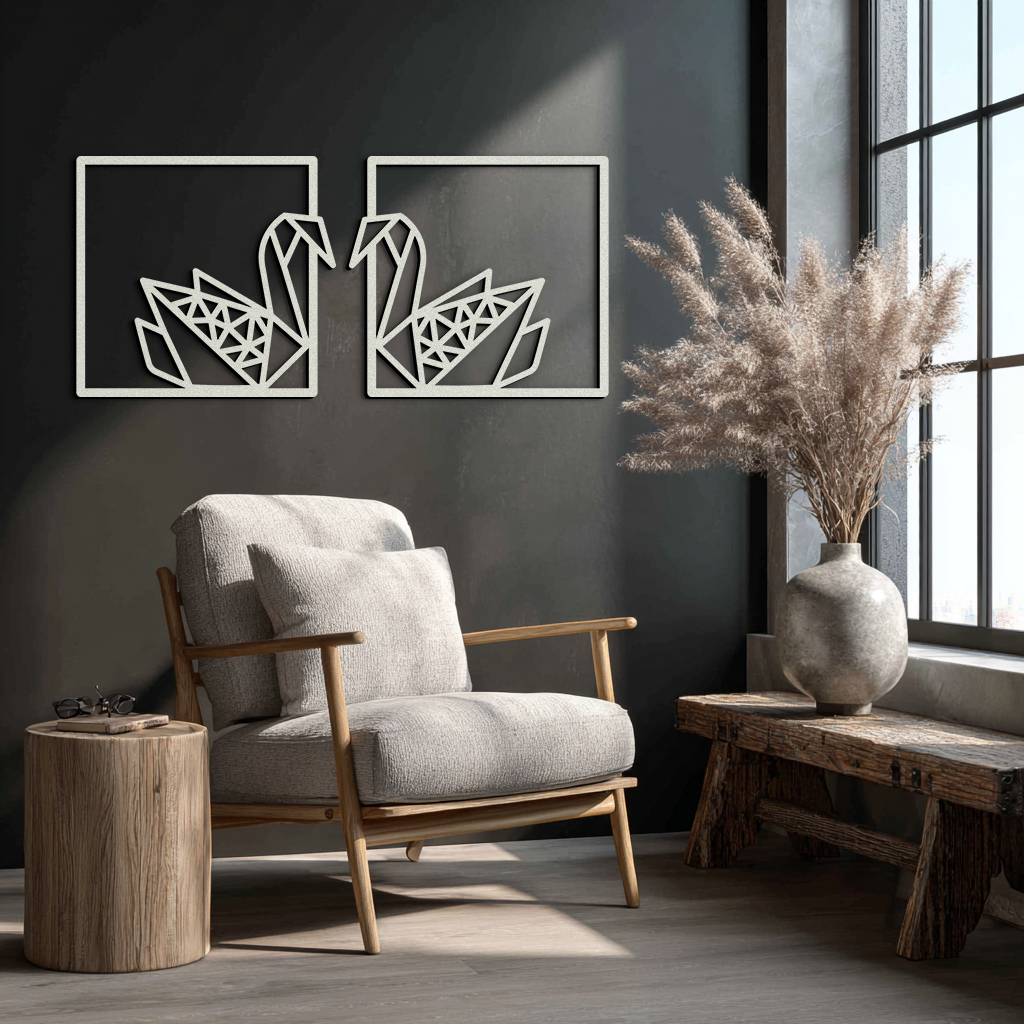 Origami Swan Couple Metal Wall Art – Geometric Mirrored Swan Design for Modern Interiors- KAF581 - Tampa Home & Garden Store