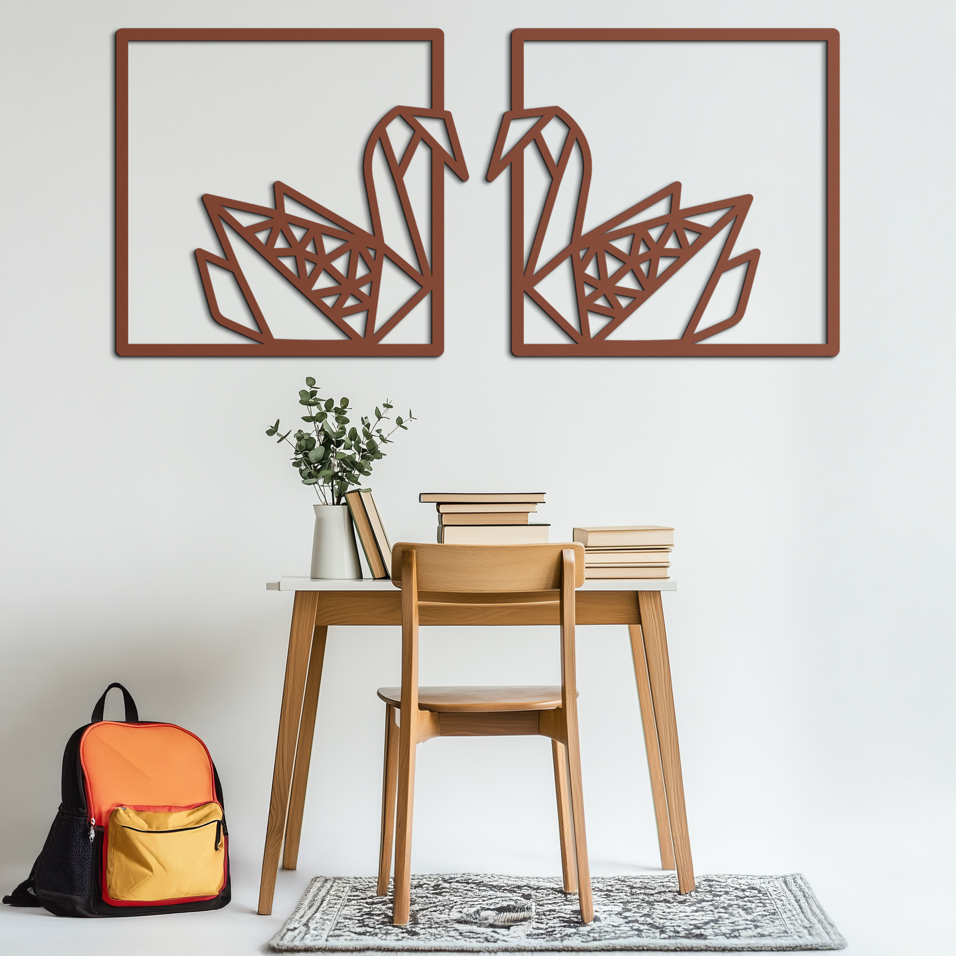 Origami Swan Couple Metal Wall Art – Geometric Mirrored Swan Design for Modern Interiors- KAF581 - Tampa Home & Garden Store