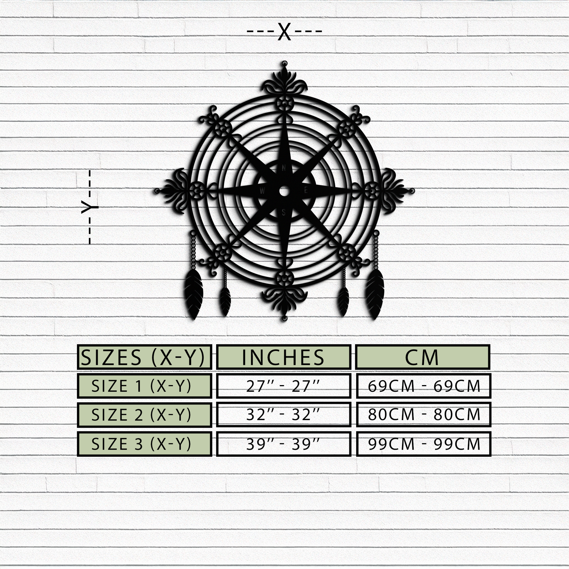 Ornate Compass Rose Metal Wall Art – Decorative Matte Black Steel with Feathers for Nautical and Boho Decor- KAF347 - Tampa Home & Garden Store